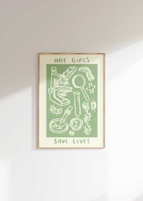 Hot Girls Save Lives Wall Print - Pathology - Healthcare Illustration Nhs Poster Pathologist Art Nurse Doctor Medical Gift Idea - image 1