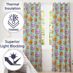 Cute Kawaii Donut Pumpkin Lollipop Pattern Teal Background Readymade Eyelet Ring Top Thermal 100% Blackout Curtains - thumbnail 3