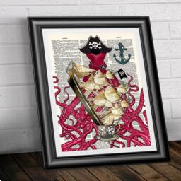 Pirate Octopus Art Print Nautical Antique Dictionary Page - thumbnail 2