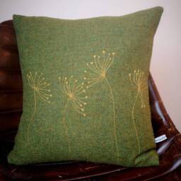 Hand Crafted Harris Tweed Floral Embroidered Cushion Cover - thumbnail 3