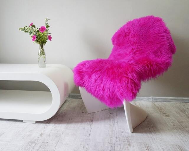 "Pink Sheepskin Throw Rug, Genuine Leather, Comfy Cozy Decor - 44"" X 28" - image 1