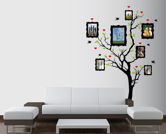Large Wall Family Picture Frame Tree Decal With Hearts, Birds & Leaves Nursery 1163 - 7 Feet Tall - image 1