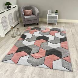 New Small Large Blush Pink Silver Grey Puzzle Design Area Rugs Mats - thumbnail 1