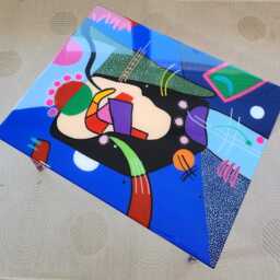 Colorful Abstract Epoxy Resin Wood Blue Coffee Table Handmade Art - thumbnail 4