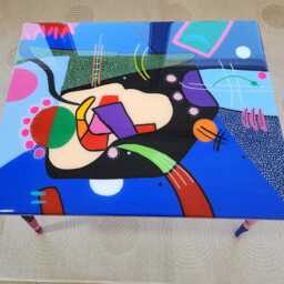 Colorful Abstract Epoxy Resin Wood Blue Coffee Table Handmade Art - thumbnail 3