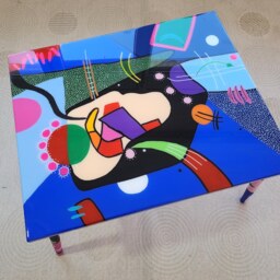 Colorful Abstract Epoxy Resin Wood Blue Coffee Table Handmade Art - thumbnail 2