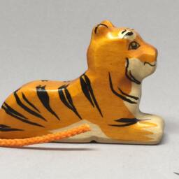 Toy Tiger Baby Woodencolurful Orange Black Stripes Lying Size 7, 0 X 6, 0 2, 0 cm - Bxhxs Approx. 33, 0 Gr - thumbnail 2