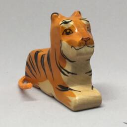 Toy Tiger Baby Woodencolurful Orange Black Stripes Lying Size 7, 0 X 6, 0 2, 0 cm - Bxhxs Approx. 33, 0 Gr - thumbnail 4