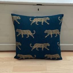 Leopard Print Throw Pillow Covers Teal Blue & Gold Safari Cushions, 16 - thumbnail 2