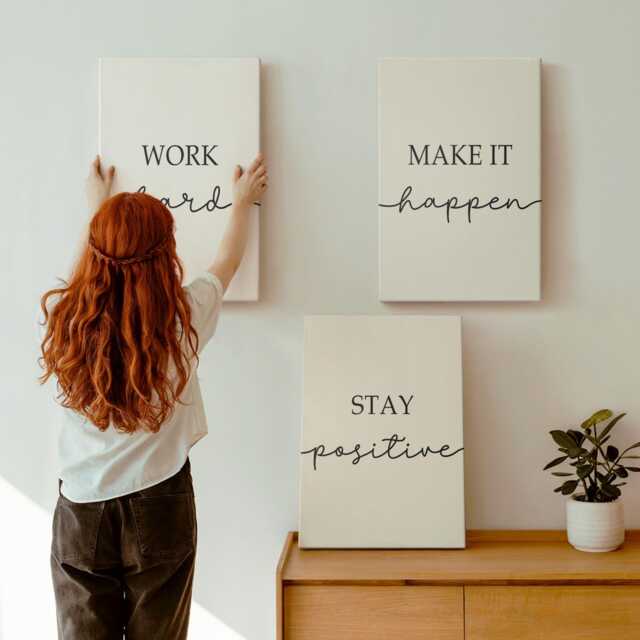 Canvas Art Set Of 3 - Minimalist Motivational Quotes That Inspire, White Wall Print, Sentences Decor - image 1
