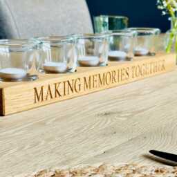 Personalised Oak Tealight Holder With Glass Cups - Rustic Wooden Candle Handmade Wedding Gift Home Decor 3 5 7 Sizes - thumbnail 2