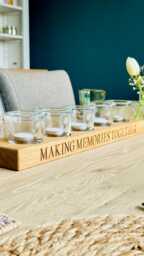Personalised Oak Tealight Holder With Glass Cups - Rustic Wooden Candle Handmade Wedding Gift Home Decor 3 5 7 Sizes - thumbnail 1