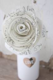 Rose Long Stem Flower, 2nd Wedding Anniversary Gift Of Cotton, Choose Colour, Printed Wording I Love You, Art Sculpture, Vase Not Included - thumbnail 1