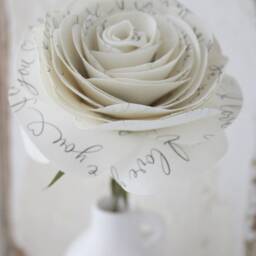 Rose Long Stem Flower, 2nd Wedding Anniversary Gift Of Cotton, Choose Colour, Printed Wording I Love You, Art Sculpture, Vase Not Included - thumbnail 3