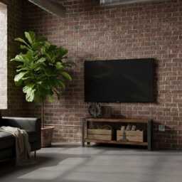 2-Tier Industrial Wood & Metal Shelving Unit Tv Console With Solid Shelves & Angle Steel Frame, Low Storage - thumbnail 2