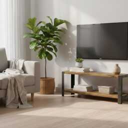 2-Tier Industrial Wood & Metal Shelving Unit Tv Console With Solid Shelves & Angle Steel Frame, Low Storage - thumbnail 3
