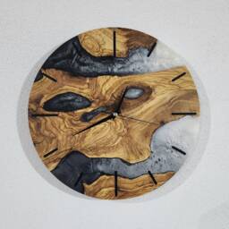 Custom Live Edge Olive Wood Wall Clock Modern Resin Decor