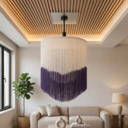 White Purple Tassel String Pendant Light Shade - 30cm Two Tone Modern Hanging Lamp - thumbnail 4