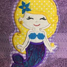 Embroidered Mermaid Bath Towel, Personalized Cotton Girl's Towel - thumbnail 3