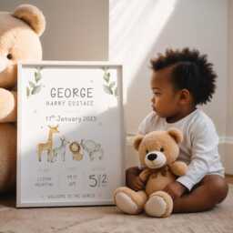 Personalised Baby Birth Stats Print New Keepsake Gift, Safari Animal Nursery Decor - thumbnail 3