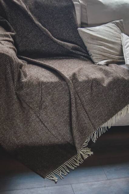 Personalized Brown Wool Throw Blanket Chevron Pattern, Monogram Gift - image 1