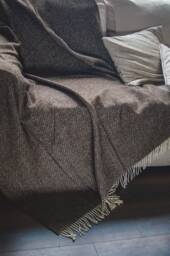 Personalized Brown Wool Throw Blanket Chevron Pattern, Monogram Gift - thumbnail 1