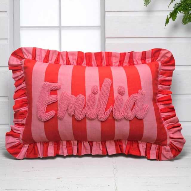 Personalized Ruffle Cushion Handmade Punch Needle Boho Nursery Decor - image 1