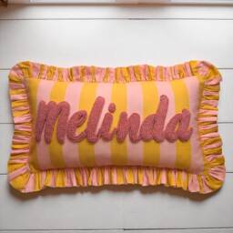 Personalized Ruffle Cushion Handmade Punch Needle Boho Nursery Decor - thumbnail 3