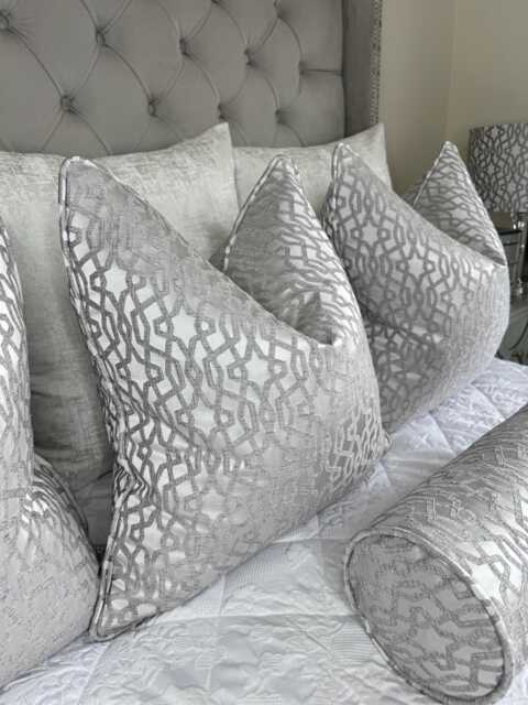 Silver Geometric Cushion Cover Luxury Self-Piped Euro Sham - image 1