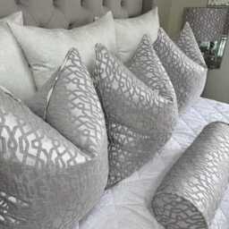 Silver Geometric Cushion Cover Luxury Self-Piped Euro Sham - thumbnail 2