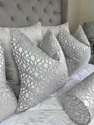 Silver Geometric Cushion Cover Luxury Self-Piped Euro Sham - thumbnail 1