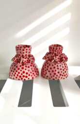Handmade Ceramic Taper Candle Holder, Pink Red Polka Dot Decor - thumbnail 1