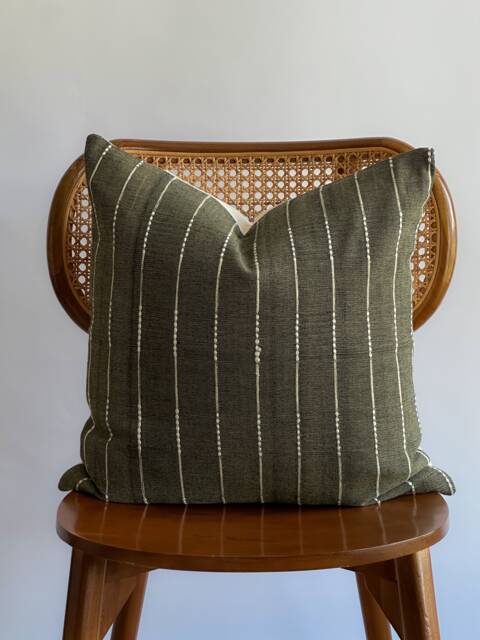 Handmade Hmong Textile Pillow Cover Olive Green Bohemian Decor - image 1