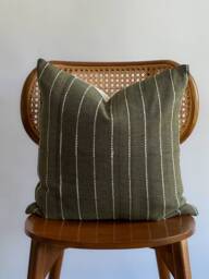 Handmade Hmong Textile Pillow Cover Olive Green Bohemian Decor - thumbnail 1