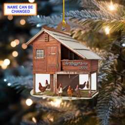 Custom Name Farmhouse Chicken Personalized Ornament, Christmas Tree Hanging Decor, Flat 2D Ornament Acrylic/ Wooden
