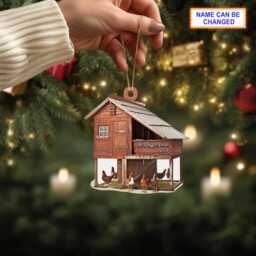 Custom Name Farmhouse Chicken Personalized Ornament, Christmas Tree Hanging Decor, Flat 2D Ornament Acrylic/ Wooden - thumbnail 2