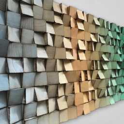 Wood Wall Art - Handmade Sound Diffuser Blue Gold Green Decor - thumbnail 4
