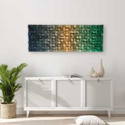Wood Wall Art - Handmade Sound Diffuser Blue Gold Green Decor