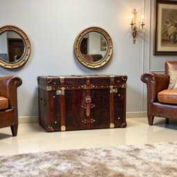 Hand-Dyed Leather Steamer Trunk - Brass Fittings, Straps Crafted England Storage Chest - thumbnail 2