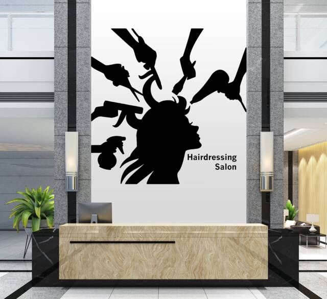 Hair Salon Wall Decal Stylist Tools, Beauty Decor 006Re - image 1