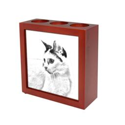 Japanese Bobtail - Wooden Stand For Candles/Pens With The Image Of A Cat New Collection - thumbnail 1