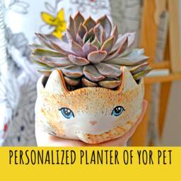 Custom Pet Portrait, Mini Planter, Cat Personalized Animal Miniature, Pet, Figurine, Succulent Planter - thumbnail 2