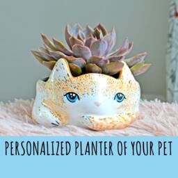 Custom Pet Portrait, Mini Planter, Cat Personalized Animal Miniature, Pet, Figurine, Succulent Planter - thumbnail 1