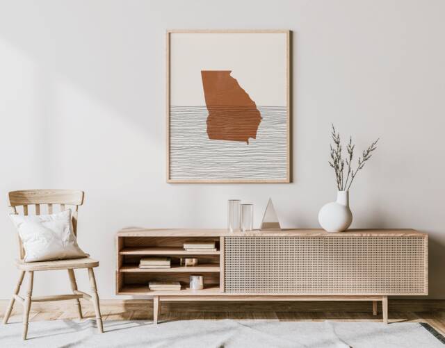 Georgia Boho Decor - Mid Century Wall Art, Minimalist Art & Abstract Print, State Map Print - image 1