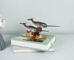 Wooden Narwhal Sculpture, Couple, Tusk, Arctic Animal, Personalized Figurine, Beach Decor, Sea Unicorn, Gift For Wife, Engagement - thumbnail 1