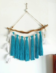 Dorm Room Decor Turquoise Tassel Wall Hanging For Boho Apartment, Bohemian Bedroom