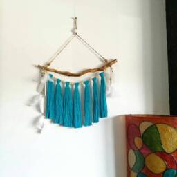 Dorm Room Decor Turquoise Tassel Wall Hanging For Boho Apartment, Bohemian Bedroom - thumbnail 2