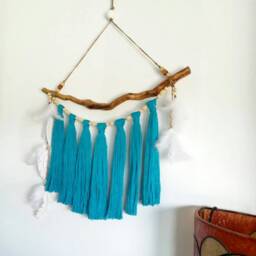 Dorm Room Decor Turquoise Tassel Wall Hanging For Boho Apartment, Bohemian Bedroom - thumbnail 3