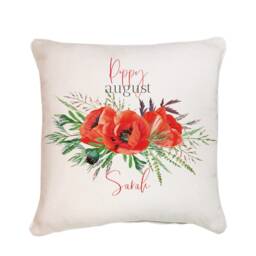 Personalised Birth Flower Cushion/August Poppy Floral Design Birthday Gift 30Th, 40Th, 50Th, 60Th, 70Th Gift For Her - thumbnail 3