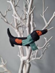 Black & Tan Dachshund, Sausage Dog Decoration. Hanging Wool Felt Decoration For Christmas Tree. Handmade Decoration, Xmas Tree Ornament